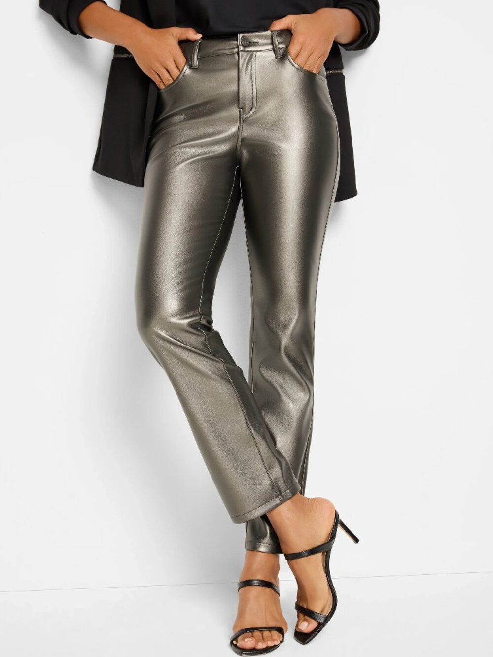 NIC + ZOE Daytrip Metallic Faux Leather Pants in Bronze Size 31 Brand New NWT
